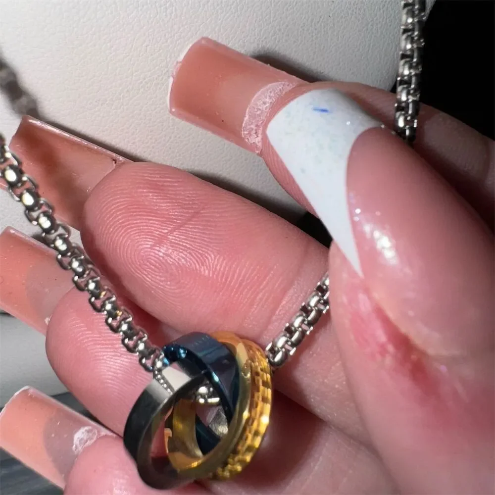 SRCOI Triple Loop Pendant w box chain Necklace Multicolor Hip Hop Trendy
